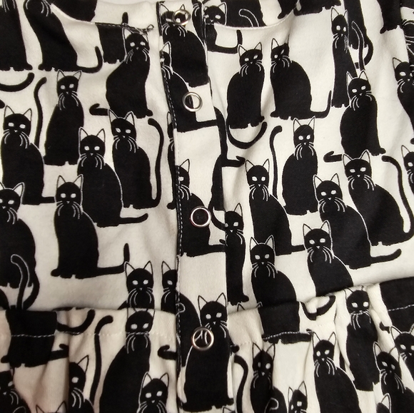 NWT Kate Quinn Bamboo Long Bubble Sleeve Jumpsuit Black Cat Romper & Headband - Picture 9 of 11